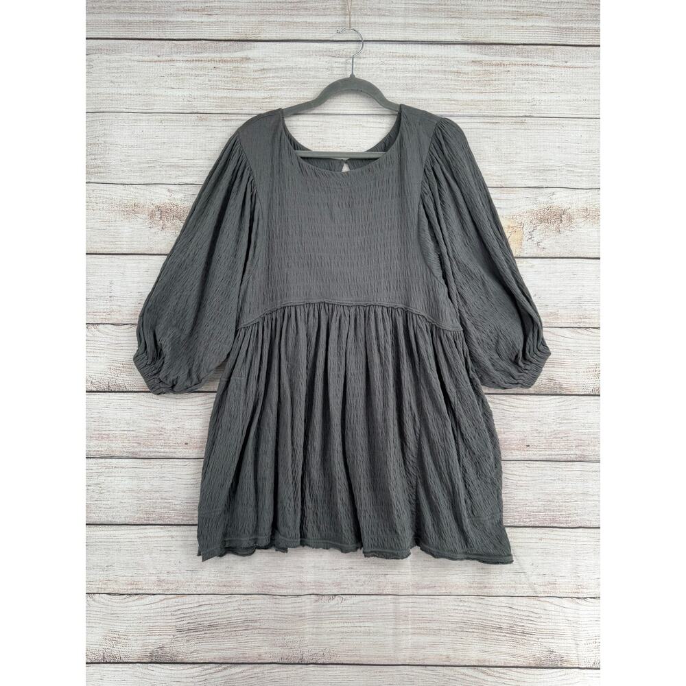 FP Beach Free People Oversized Peasant Mini Dress Womens Small Gray Back Keyhole